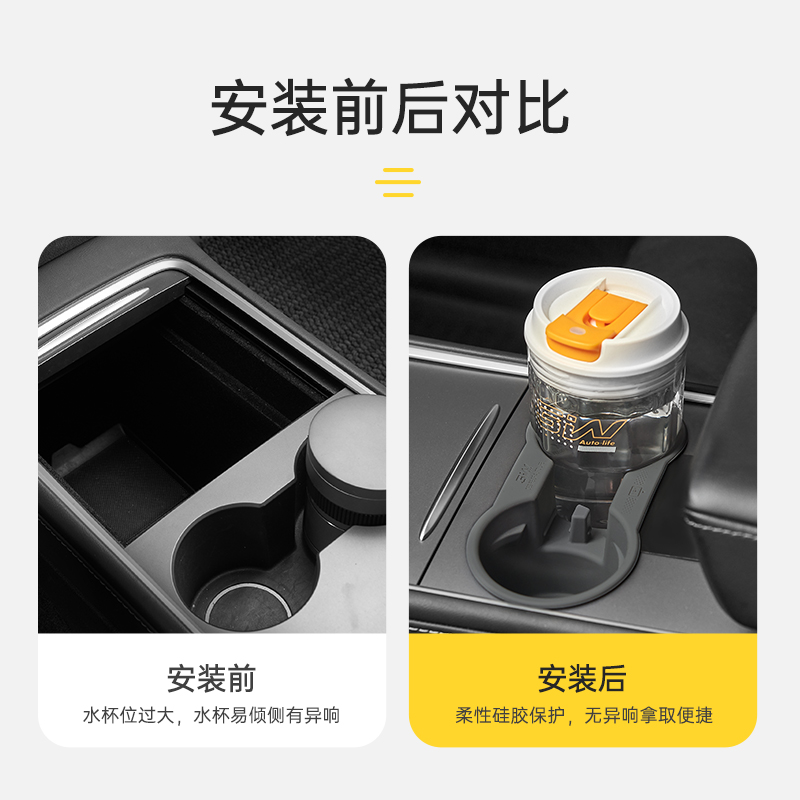 3W车载水杯架适用于特斯拉modely/3/S/X中控水杯架限位器硅胶杯垫 - 图3