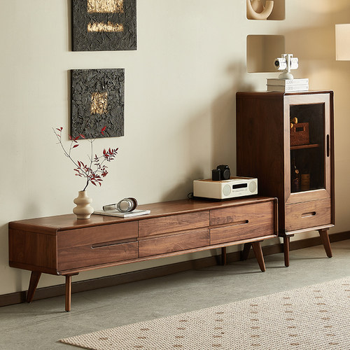 yamoo北美黑胡桃木小酒柜北欧简约客厅实木靠墙边柜家用储物矮柜 - 图1