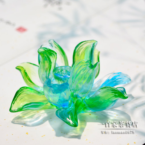 梁明毓古法琉璃 | 心如莲花 线香插 文房茶席空间摆件香道配件 - 图0