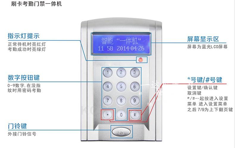 蓝精灵 IC卡考勤门禁机 精灵 智能考勤机 联网型考勤主机 - 图0