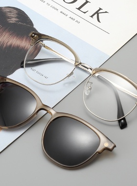 2025新款近视套镜太阳镜可配度数女偏光墨镜眉毛半框圆框防紫外线