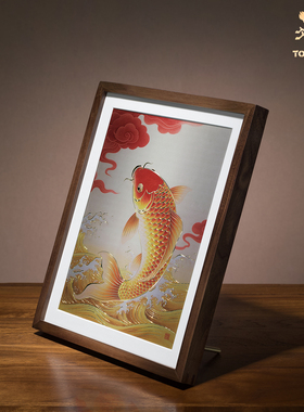 铜师傅 手工錾刻 铜雕画《好运来（桌面）》书房办公桌锦鲤装饰画