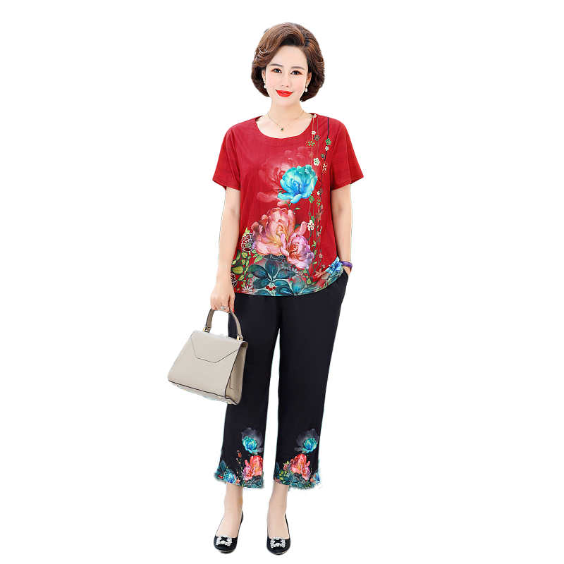 妈妈装中老年女装夏装短袖夏季上衣 纯欧兰中老年女装