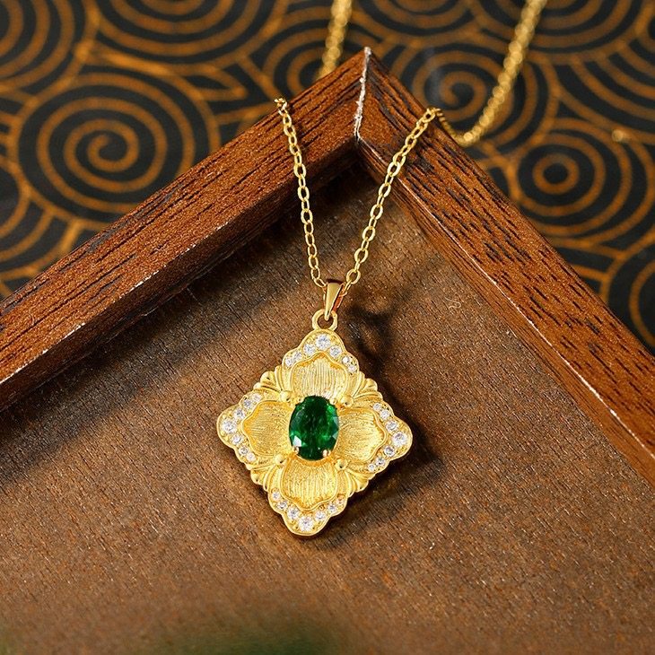 意大利布拉提工艺戒指复古仿潘杰希尔祖母绿项链耳钉奢华珠宝套装,淘宝优惠券,粉丝福利购,淘宝优惠卷