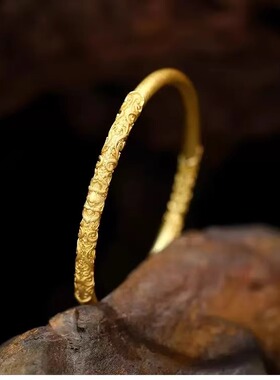 国潮复古镀金紫金花卷草纹手镯