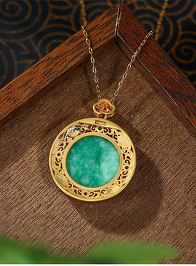 古法镀金镶嵌仿翡翠无事牌项链