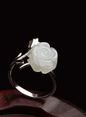 国风玫瑰纯银开口戒指女