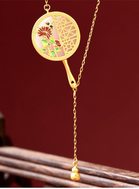 中国风纯银珐琅彩绘白玉锁骨链女