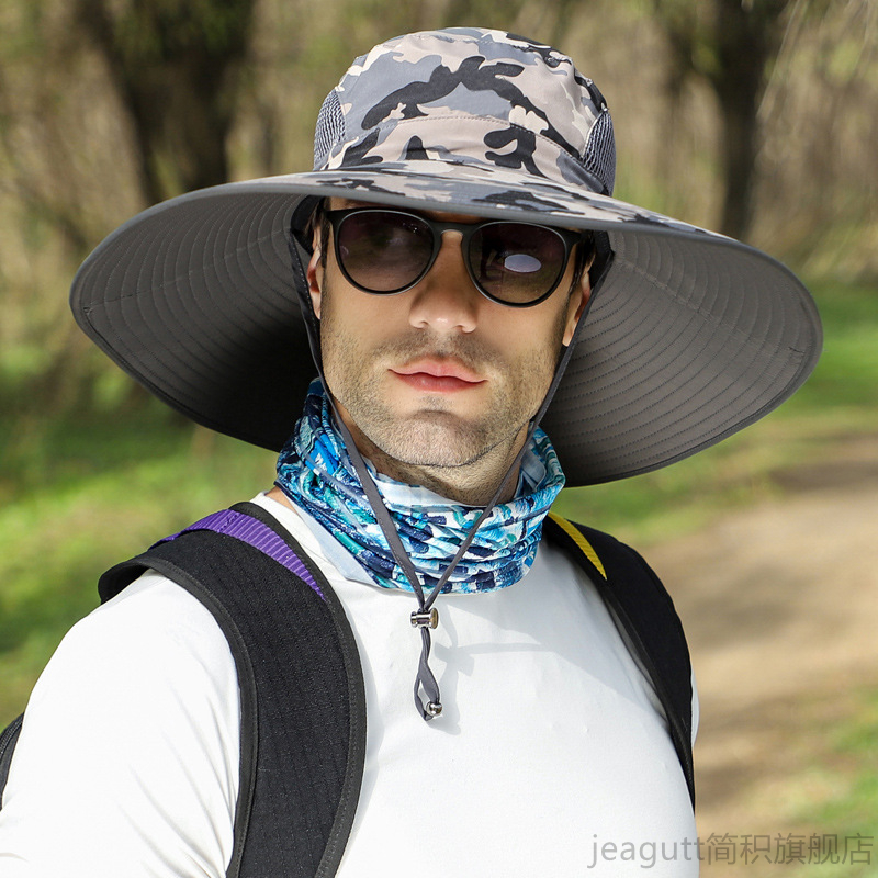 户外防晒帽男士夏季大码大檐遮阳帽登山钓鱼渔夫帽子大头围太阳帽