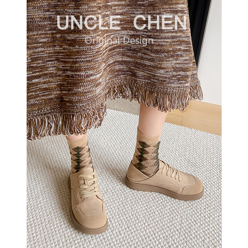 2026春新款复古文艺风深口单鞋女厚平底系带休闲鞋圆宽头乐福鞋,淘宝优惠券,粉丝福利购,淘宝优惠卷