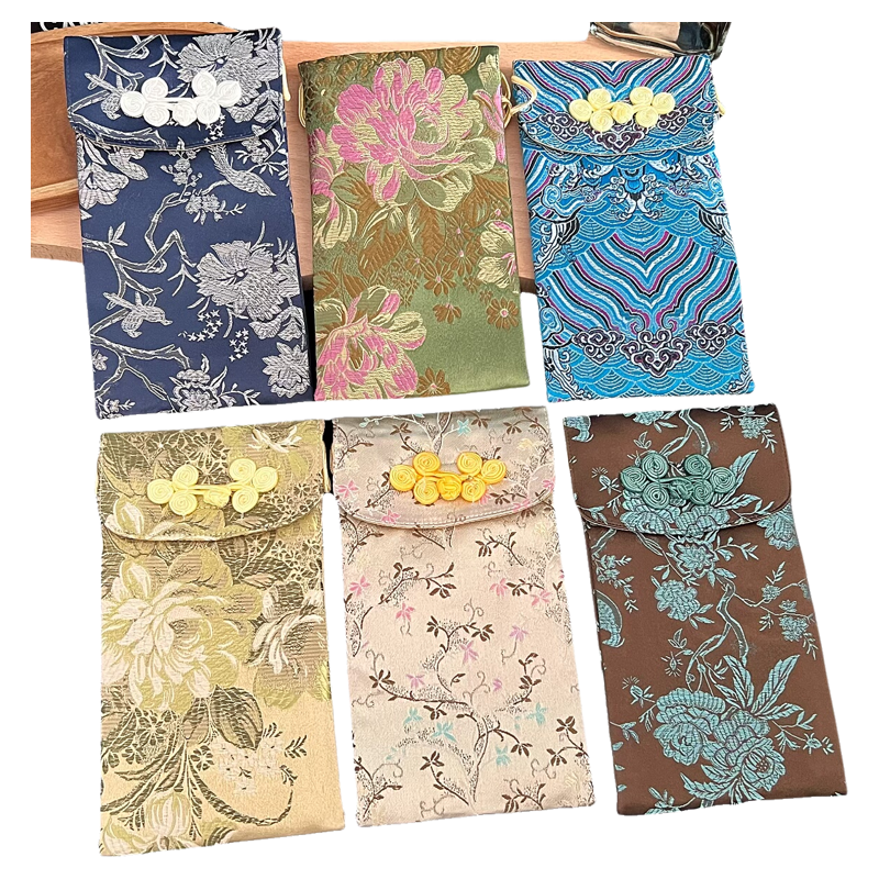 中式织锦缎刺绣大屏手机袋零钱包女带挎绳首饰袋收纳送老外手拿包,淘宝优惠券,粉丝福利购,淘宝优惠卷