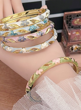 北京景泰蓝手镯细合金珐琅彩女清新小花镯子故宫旅游纪念品送朋友