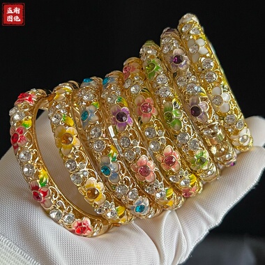 北京景泰蓝手镯开口合金珐琅彩镯子小花旗袍手饰故宫旅游女生礼物