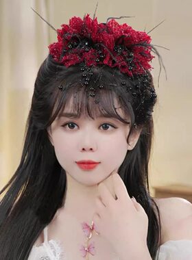 牡丹花流苏抓夹女2025新款发夹后脑勺高级感羽毛鲨鱼夹子发卡头饰