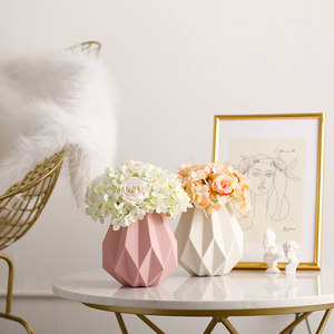 摆件家居装饰品仿真花瓶创意 客厅北欧风格折纸插花花器 陶瓷BHM