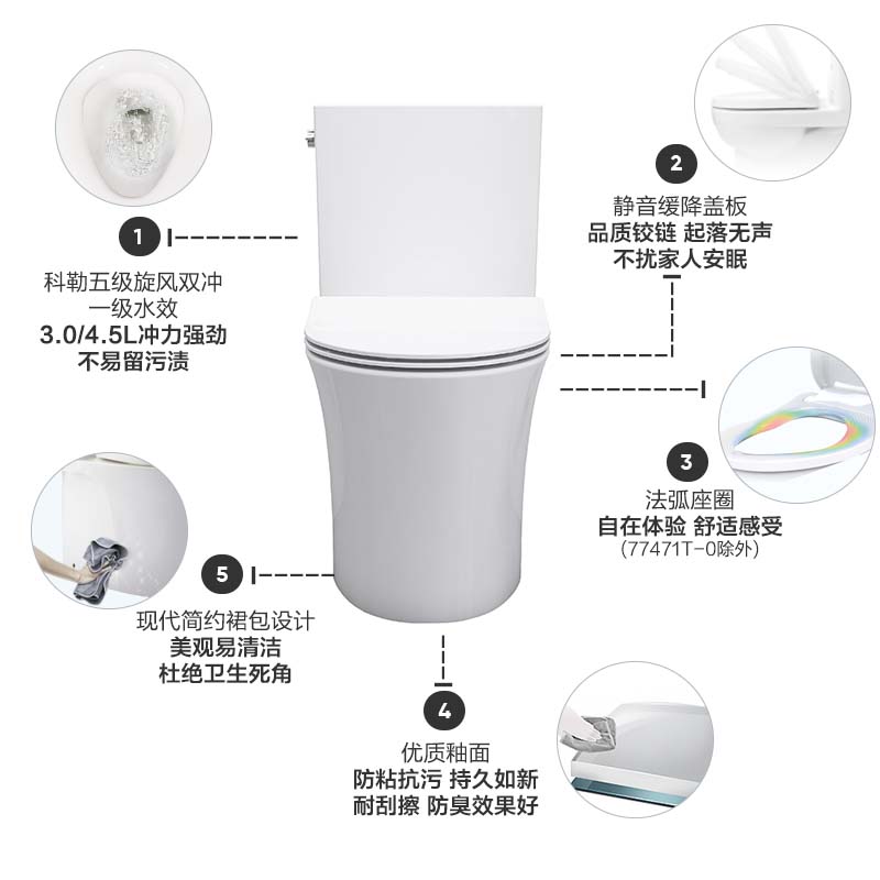 科勒官方旗舰店维亚分体式家用小户型卫生间坐便器马桶1666T-图0