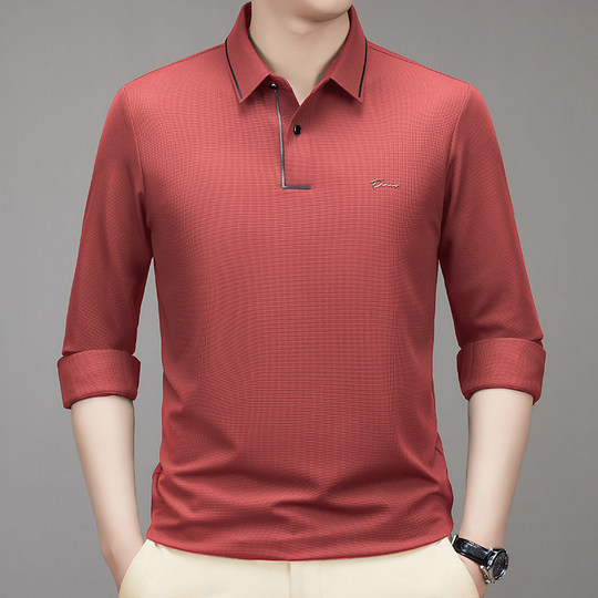 Herren-Polo-Hemd, langärmeliges T-Shirt, Vater mittleren Alters, Frühlings- und Herbstkleidung, glückliches Schwiegervater, Hochzeits Bankett, Hochzeitskleid, Hemdtop