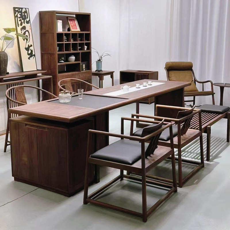 新中式北美黑胡桃木茶桌椅简约高级感茶室办公泡茶台高端家具定制,淘宝优惠券,粉丝福利购,淘宝优惠卷