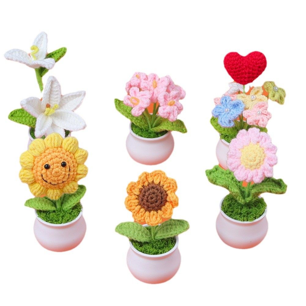 毛线向日葵盆栽铃兰花勿忘我郁金香仿真花摆件开学季老师礼物,淘宝优惠券,粉丝福利购,淘宝优惠卷