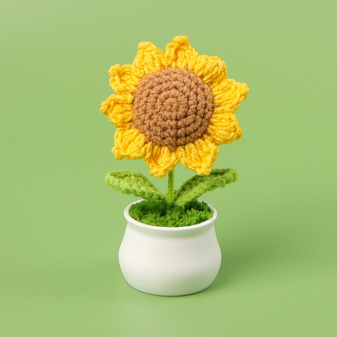毛线向日葵盆栽铃兰花勿忘我郁金香仿真花摆件开学季老师礼物,淘宝优惠券,粉丝福利购,淘宝优惠卷
