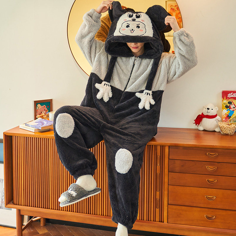 男冬季连体珊瑚绒青少年加绒睡裤 睡尚美睡衣/家居服套装