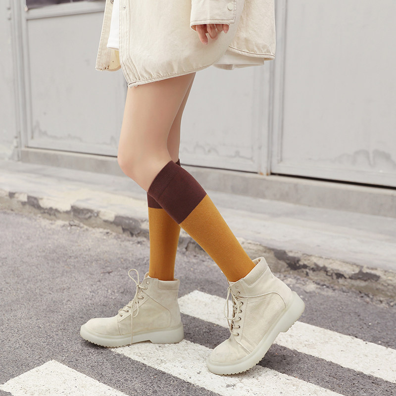 春夏新品网红潮流街头拼接撞色百搭时尚女士及过膝长高筒小大腿袜,淘宝优惠券,粉丝福利购,淘宝优惠卷