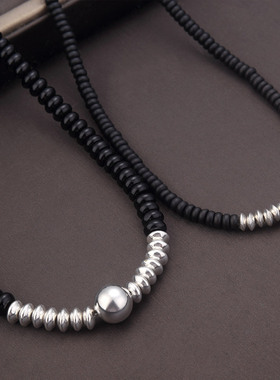 复古百搭风简约圆球项链黑玛瑙