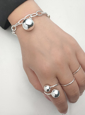 弯管圆球光面银饰品S925纯银气质