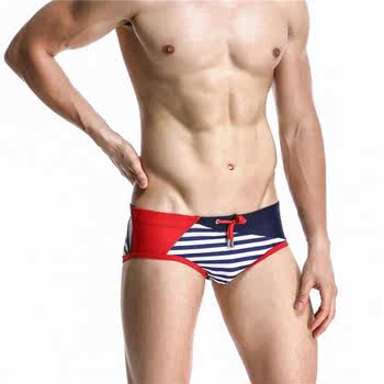 SEOBEAN Men's Swimming Briefs Elastic Nylon Tie Striped Color Block Sexy Low Waist Briefs 1620901