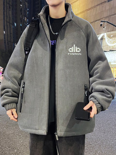 Stand collar polar fleece jacket men's winter youth embroidered jacket men's thickened warm and cold-proof quilted clothes