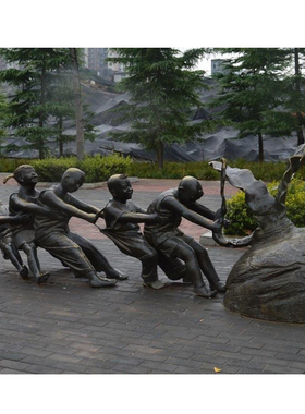 公园景观小品童趣主题拔萝卜情景小孩人物铸铜雕塑城市装饰摆件