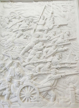 全民抗战主题汉白玉人物背景墙