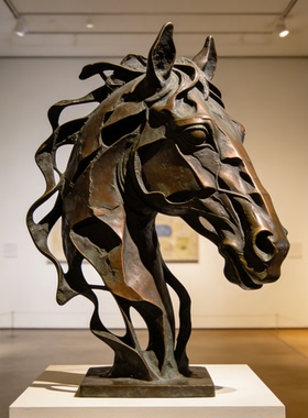 玻璃钢仿铜马头雕塑展览馆定制