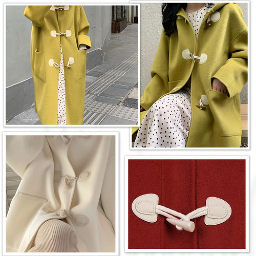 大衣牛角扣对扣女衣服外套扣子装饰纽扣儿童风衣带皮搭扣配件辅料 - 图2
