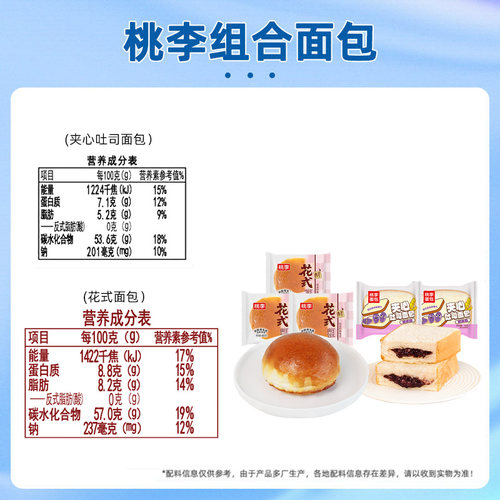 桃李花式面包早餐整箱学生营养手撕面包紫米夹心点心早餐糕点零食 - 图3