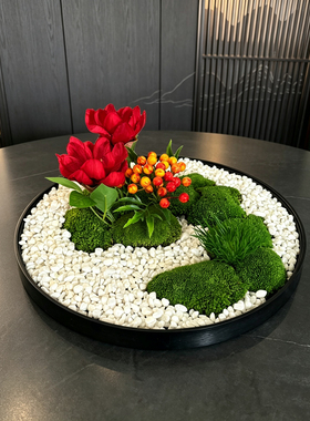 新中式餐桌花艺摆件永生苔藓绿植酒店圆桌装饰品手工制品包间摆花