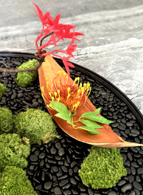 酒店大圆桌中间景观中式禅意红枫永生苔藓餐桌花艺摆件餐厅装饰品