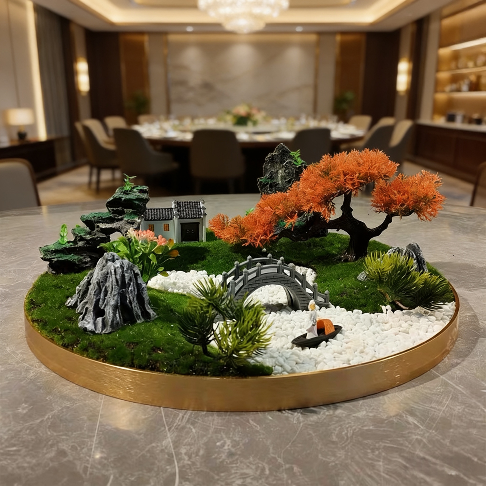 餐桌花艺酒店大圆桌转盘中间景观装饰仿真假花中式轻奢创意摆件,淘宝优惠券,粉丝福利购,淘宝优惠卷