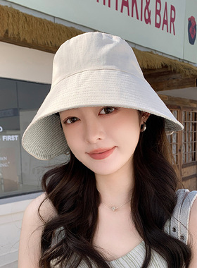 春夏女大檐防晒双面格纹渔夫帽
