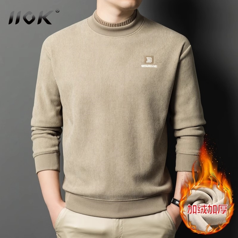 II.OK半高领卫衣男士秋冬季加绒加厚长袖T恤刺绣毛衣内搭上衣新款 - 图0