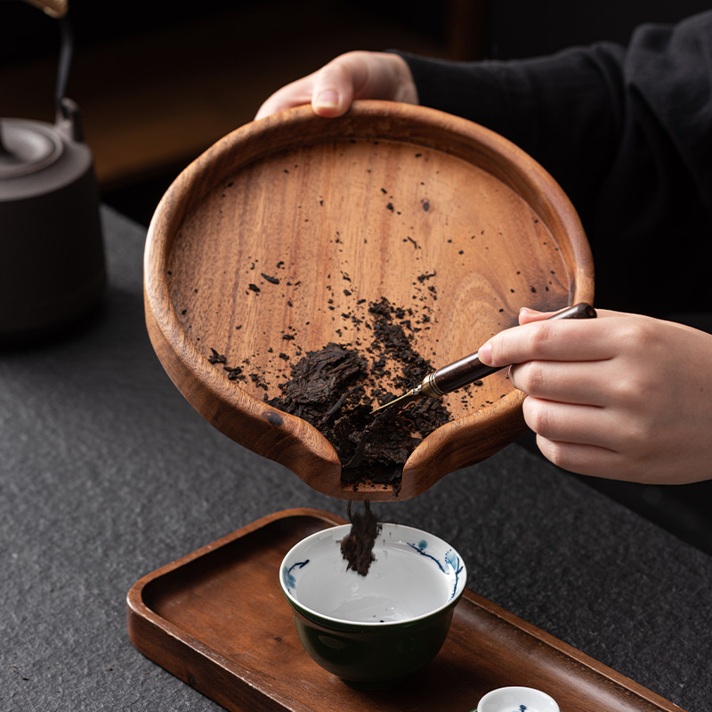 胡桃木分茶盘原木圆形方形茶饼盘实木白茶普洱茶赏茶盘茶具茶饼架 - 图1