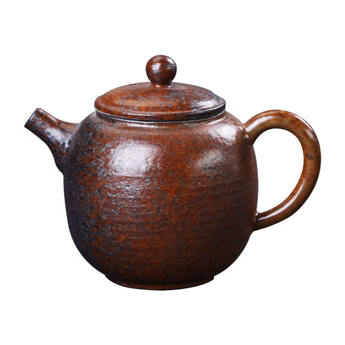 日式粗陶茶壶手工铁锈釉陶壶仿柴烧陶瓷窑变功夫茶具家用泡茶单壶 - 图3
