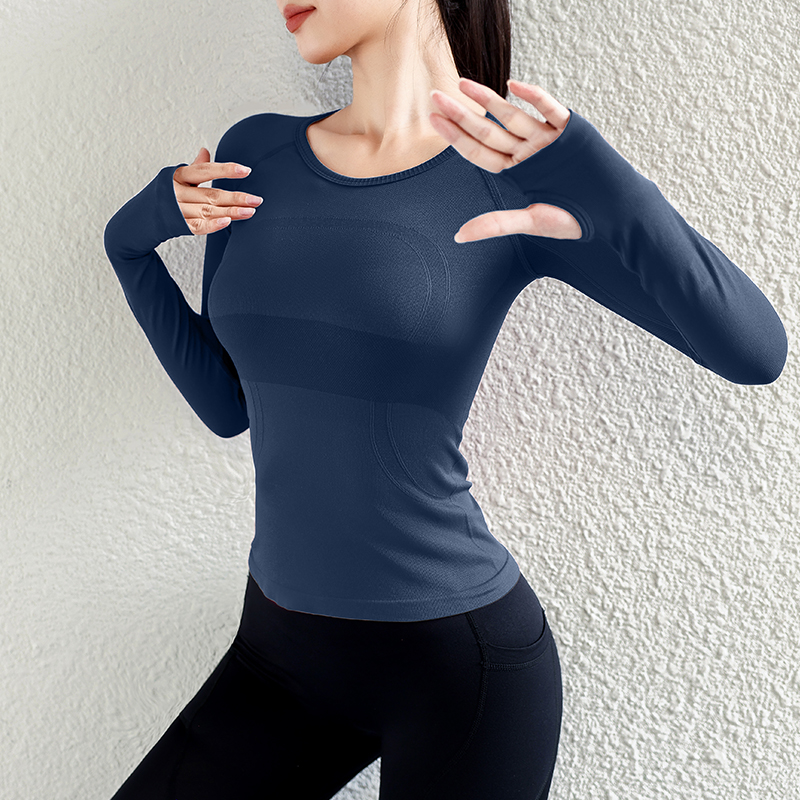 瑜伽服女lulu同款无缝显瘦长袖弹力运动上衣跑步普拉提训练健身服 - 图0