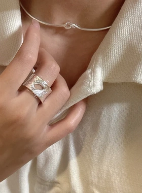 {无束}S925纯银韩版小众设计肌理感褶皱破碎戒指韩国简约博主指环