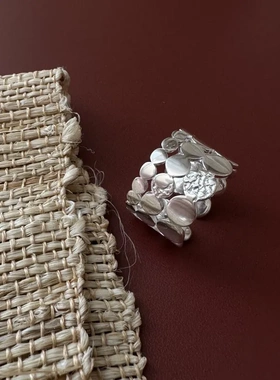 S925纯银韩版小众设计感三层个性戒指复古时髦INS风指环