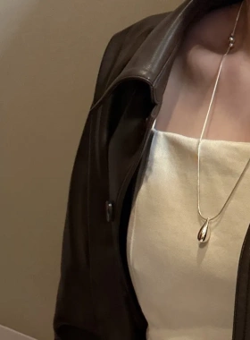 {水滴银光}S925纯银韩版小众设计感抽拉水滴项链韩国简约款毛衣链