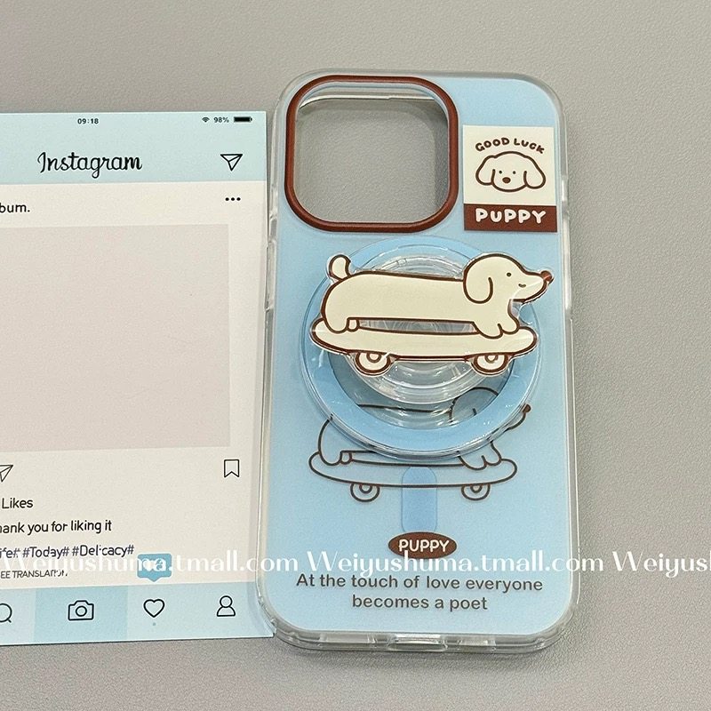 磁吸支架适用华为荣耀100滑板90华为magic6pro/80GT手机壳70se/X20/300蓝腊肠狗狗卡包400i+畅玩50plus软套女 - 图0