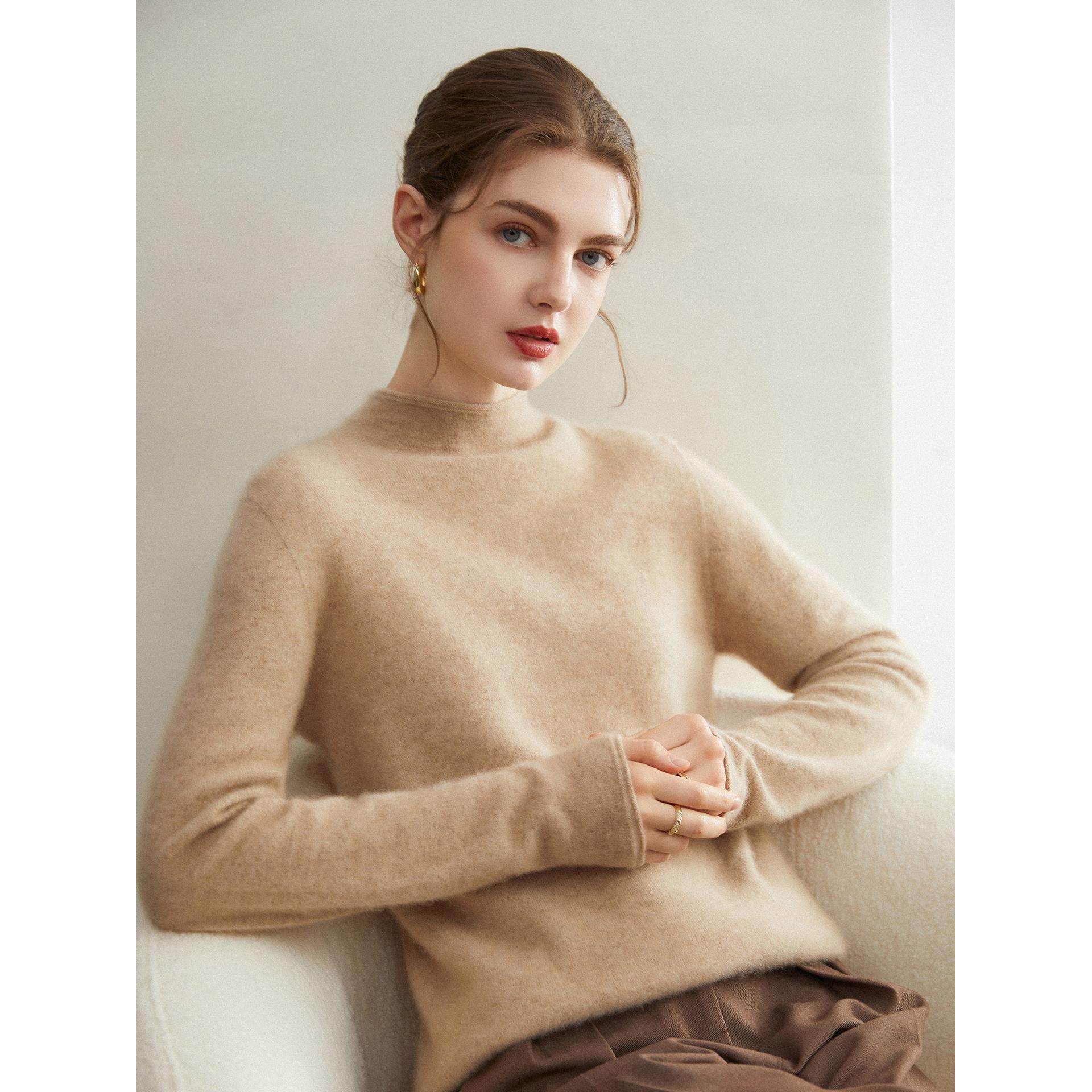 无缝一线成衣~超细绒系列 100%纯山羊绒衫女半高领针织打底衫毛衣,淘宝优惠券,粉丝福利购,淘宝优惠卷