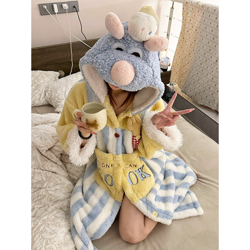 可爱卡通料理鼠王睡衣女秋冬季新款珊瑚绒加厚冬天袍家居服套装,淘宝优惠券,粉丝福利购,淘宝优惠卷