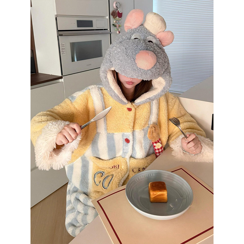 可爱卡通料理鼠王睡衣女秋冬季新款珊瑚绒加厚冬天袍家居服套装,淘宝优惠券,粉丝福利购,淘宝优惠卷